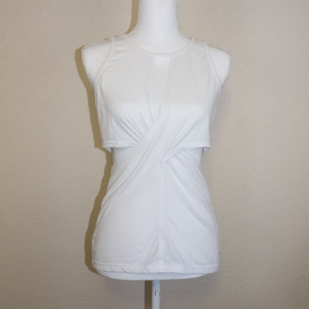 White Fabletics Criss-Cross Open Back Tank Top